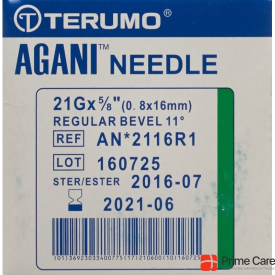 Terumo Agani disposable cannula 21G 0.8x16mm green 100 pcs