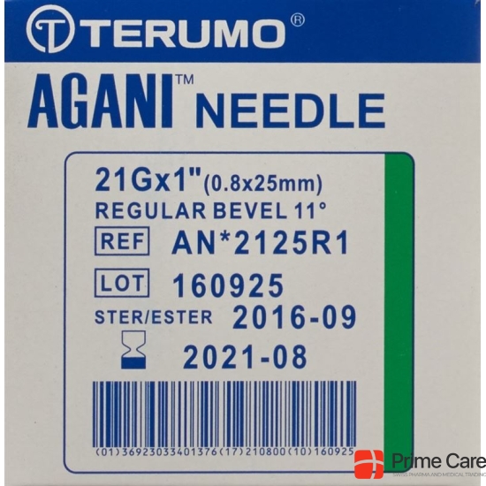 Terumo Agani disposable cannula 21G 0.8x25mm green 100 pcs