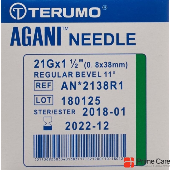 Terumo Agani disposable cannula 21G 0.8x38mm green 100 pcs