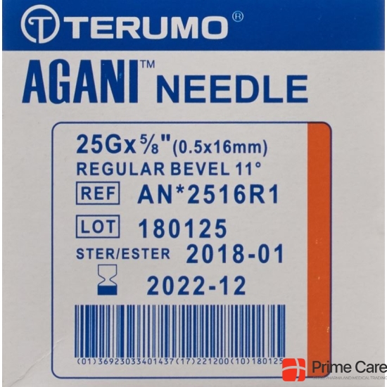 Terumo Agani disposable cannula 25G 0.5x16mm orange 100 pcs