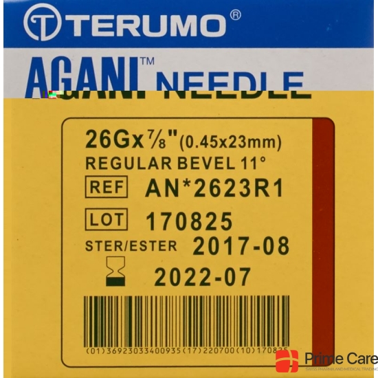 Terumo Agani disposable cannula 26G 0.45x23mm brown 100 pcs