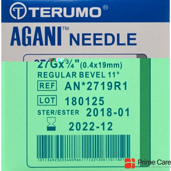 Terumo Agani disposable cannula 27G 0.4x19mm gray 100 pcs