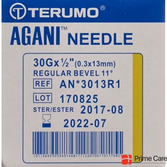 Terumo Agani disposable cannula 30G 0.3x13mm yellow 100 pcs