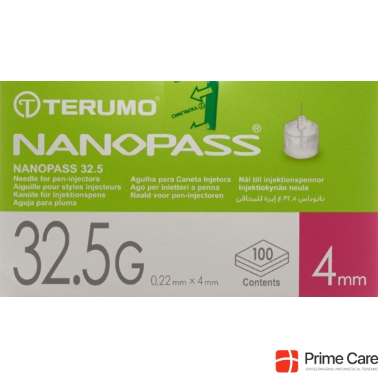 Terumo pen needle NANO PASS 32.5g 0.22x4mm cannula for injection pen 100 pcs