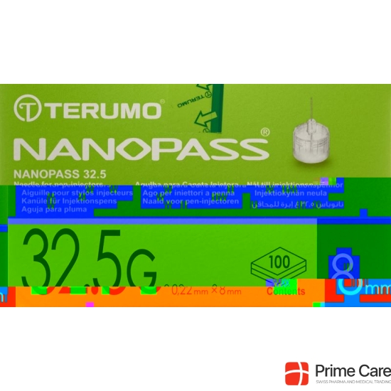 Terumo pen needle NANO PASS 32.5g 0.22x8mm cannula for injection pen 100 pcs