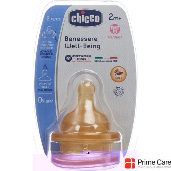 Chicco Physiological anti-colic bottle nipple rubber Tris-suction variable flow 2m + IT / DE / FR 2 Stk