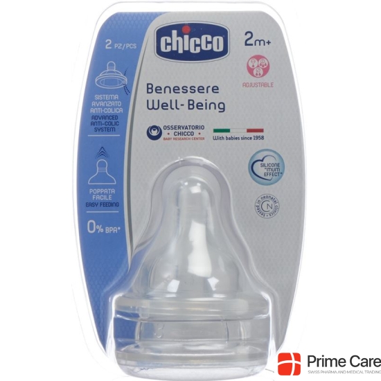 Chicco Physiological anti-colic bottle nipple silicone Tris-suction variable flow 2m + IT / DE / FR 2 Stk