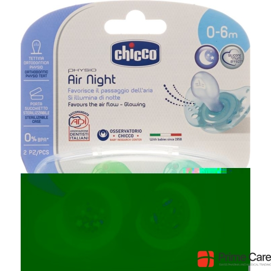 Chicco Physiological Silicone Soother mini GLOWING 0-6m CASE IT / DE / FR 2 pcs