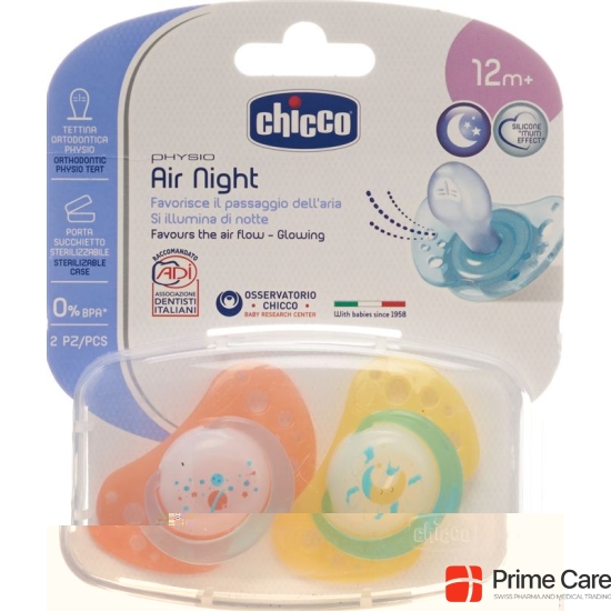 Chicco Physiological Silicone Soother GLOWING maxi 16-36m CASE IT / DE / FR 2 pcs