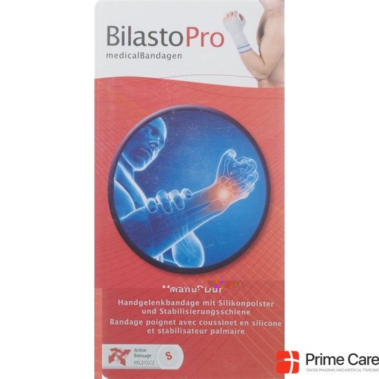 Bilasto Pro Manu major Handgelenkbandage S left gray with rail silicon pads Velcro