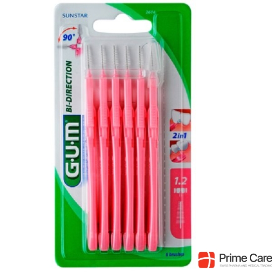 GUM SUNSTAR Bi-Direction ISO 1 1.2mm conic pink 6 pieces