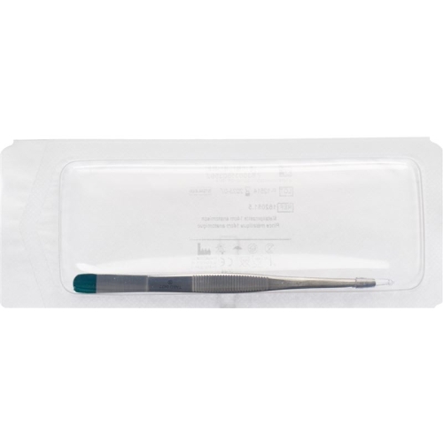 Promedical metal tweezers 14cm anatomically sterile green marker