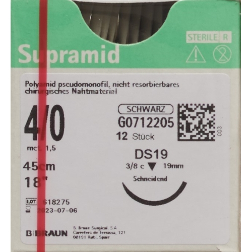 Supramid 45cm Dose 19 4-0 Schwarz 12 Stück buy online