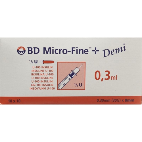 BD Microfine+ Demi U100 Insulin Spritzen 0.30mm x 8mm 100x 0.3ml buy online