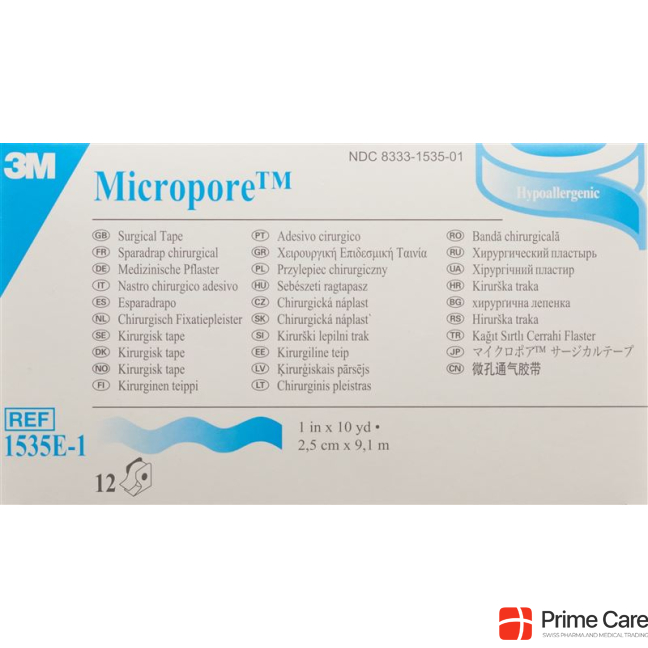 3M Micropore roll plaster with dispenser 25mmx9.14m white 12 pcs