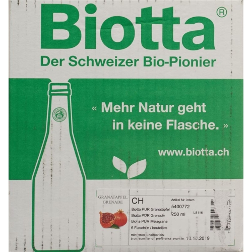 Biotta Bio PUR Granatapfel 6 Flaschen 250ml buy online