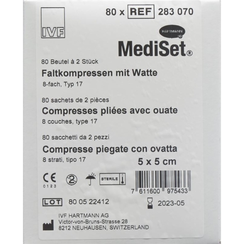 MediSet Faltkompressen mit Watte 5x5cm Typ 17 8-fach 80x 2 Stück buy online