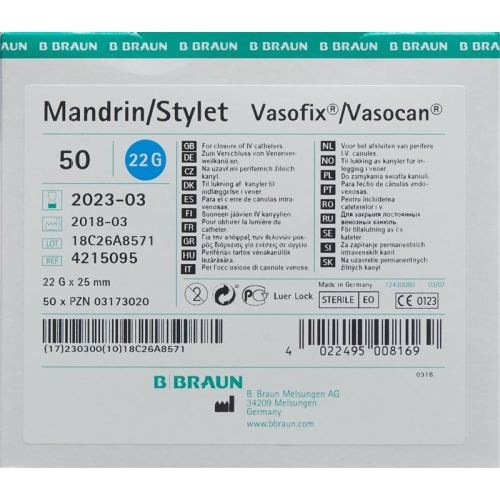 Vasofix Mandrin G22 25mm Blau 50 Stück buy online