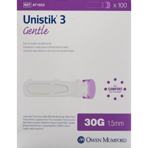 Unistik 3 Lanzetten Gentle 30g (1.5mm) 100 Stück buy online