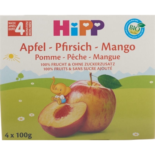 Hipp Fruchtpause Apfel Pfirsich Mango 4x 100g buy online