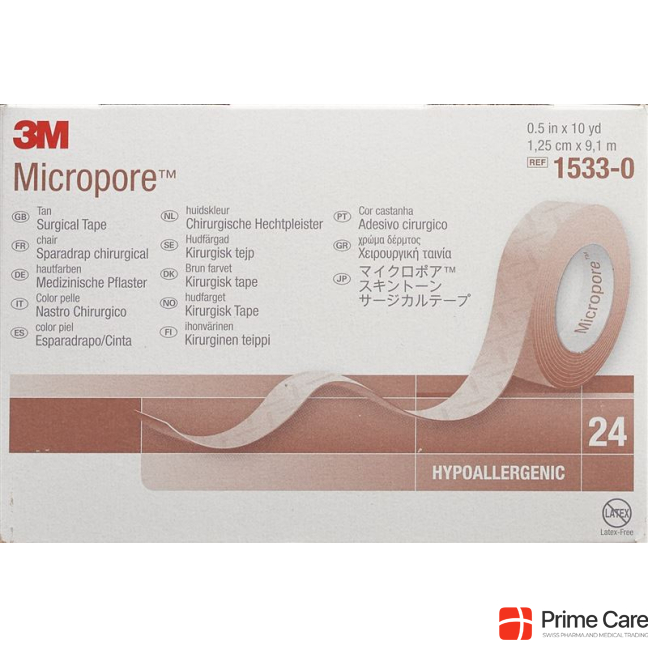 3M Micropore roll plaster without dispenser 12mmx9.14m skin colored