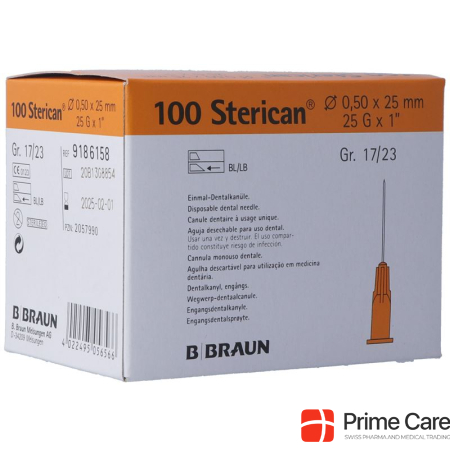 STERICAN Needle Dent 25G 0.5x25mm orange 100 pcs.