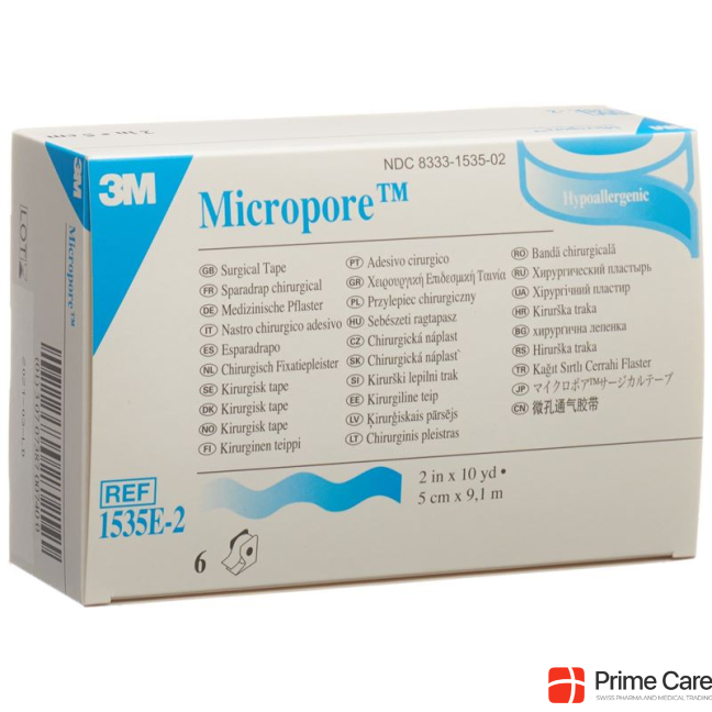 3M Micropore roll plaster with dispenser 50mmx9.14m white 6 pcs.
