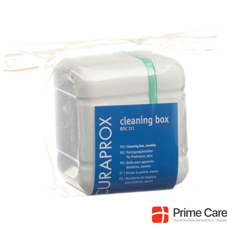 Curaprox BDC 111 denture cleaning container mint