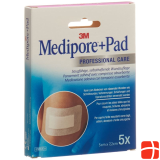 3M Medipore+Pad 5x7.2cm Wundkisse 2.8x3.8cm 5 Stk