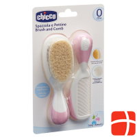 Chicco comb and brush natural bristles pink 0m+