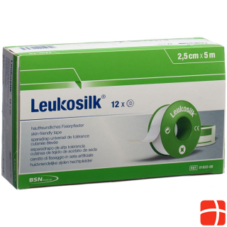 Leukosilk skin friendly fixation plaster 5mx2.5cm 12pcs