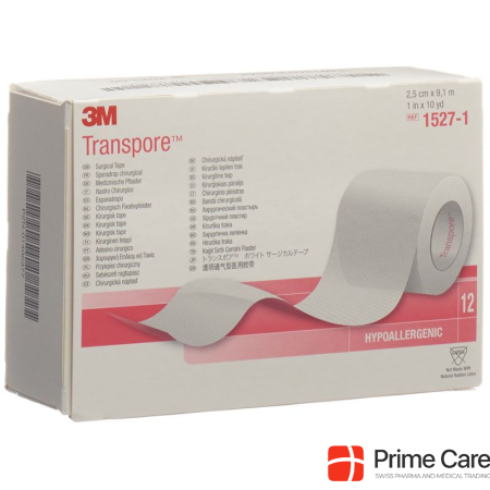 3M Transpore roll plaster 25mmx9.14m transparent 12 pcs.