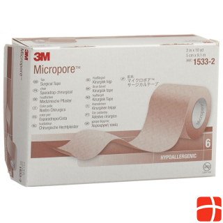 3M Micropore Rollenpflaster ohne Dispenser 50mmx9.14m weiss 6 St