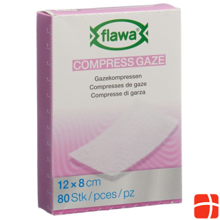 Flawa gauze compresses cut 8x12cm germ reducing treated
