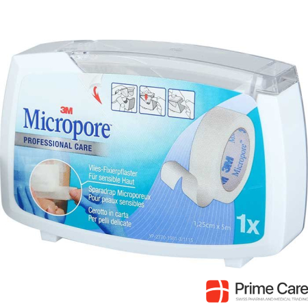 3M Micropore non-woven adhesive plaster with dispenser 12.5mmx5m white