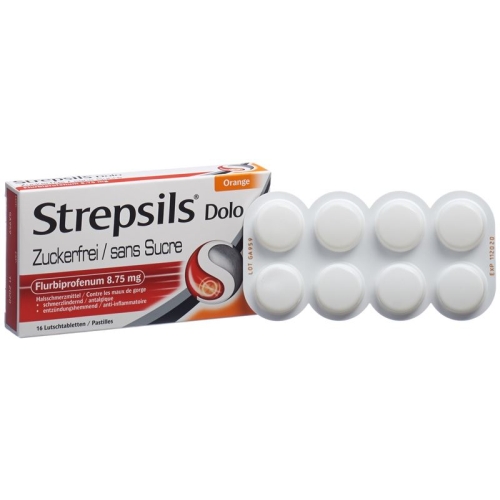 Strepsils Dolo Lutschtabl sugar-free orange-flavored 16 pcs