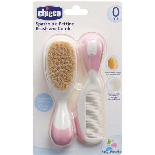 Chicco Comb and Brush Natural Bristle Pink 0m+ buy online