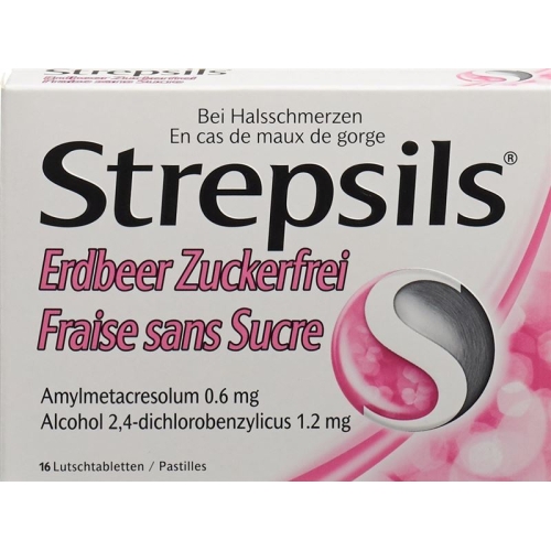 Strepsils Lutschtabletten Erdbeer ohne Zucker 16 Stück buy online