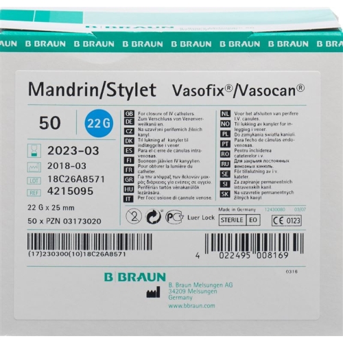 Vasofix Mandrin G22 25mm Blau 50 Stück buy online