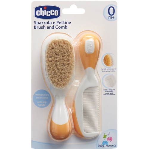 Chicco comb and brush natural bristles orange 0m +