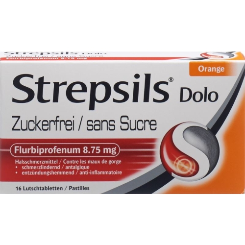 Strepsils Dolo Lutschtabl sugar-free orange-flavored 16 pcs