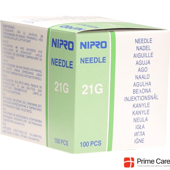 Nipro disposable needles 0.8x50mm 21Gx 2 green 100 pcs