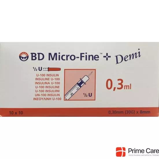 BD Microfine+ Demi U100 Insulin Spritzen 0.30mm x 8mm 100x 0.3ml buy online