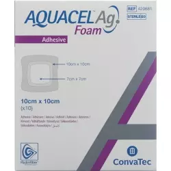 Aquacel Ag Foam 10x10cm Adhesive 10 Stück
