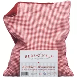 Herzzucker Kirschkernkissen 26x21cm Karo/wollw Rot