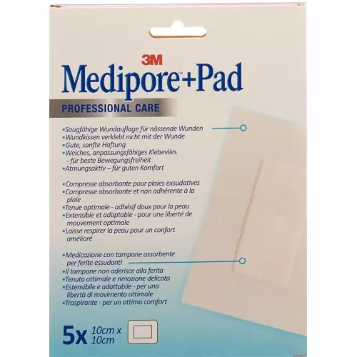 3M Medipore + Pad 10x10cm / Wundkissen 5x5.5cm 5 Stück buy online
