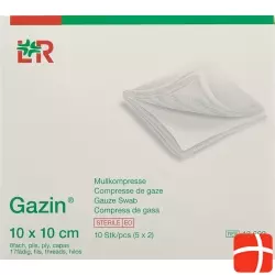 Gazin Mullkompresse 10x10cm 8-fach 17-fädig 5x 2 Steril